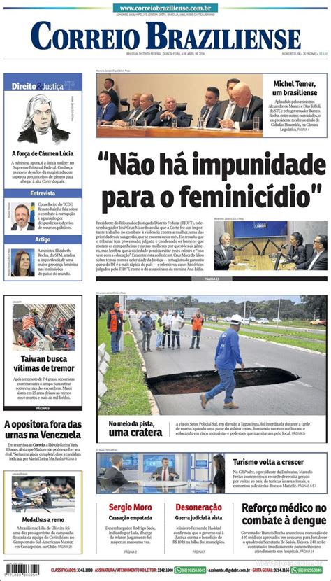 Capa Correio Braziliense Edição Quinta 4 de Abril de 2024