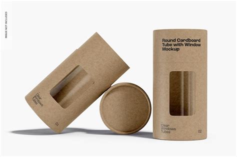 Premium Psd Round Cardboard Tubes With Window Mockup Leaned