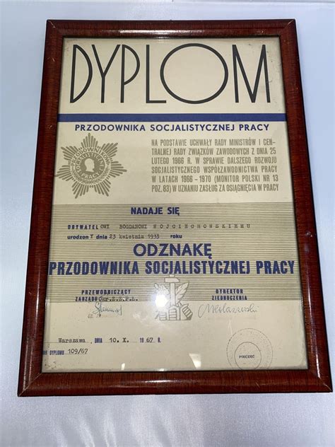 Dyplom Przodownika Socjalistycznej Pracy Unikat Prl Kolekcjonerski