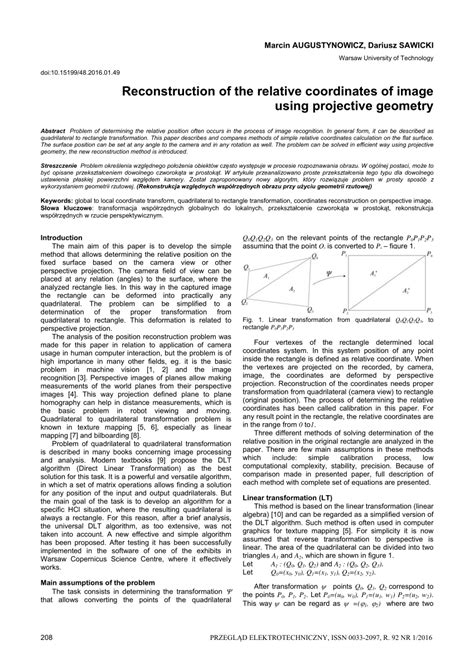 Pdf Reconstruction Of The Relative Coordinates Of Image Using