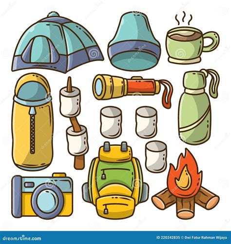 Set Of Hand Drawn Camping Cartoon Doodle Bundle Stock Vector