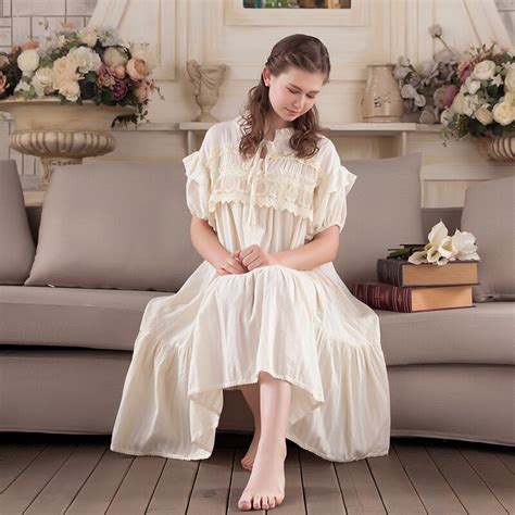 Nightwear Women Vintage Sleepwear Summer Lace Cotton Nightgown Sweet