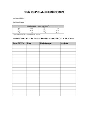 Fillable Online Academics Holycross SINK DISPOSAL RECORD FORM