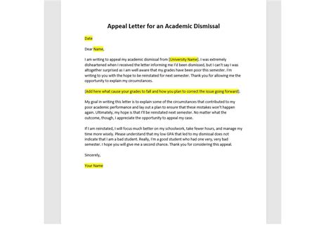 Academic Dismissal Appeal Letter Academic Dismissal Appeal Letter