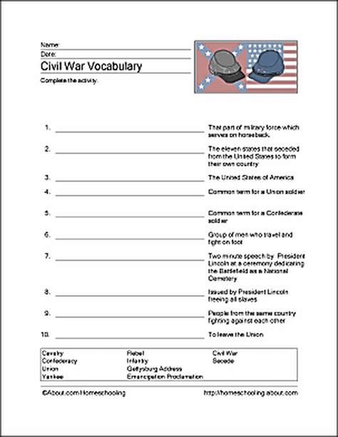 American Civil War Worksheets