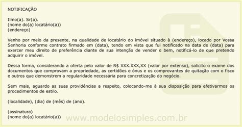 Modelo de Notificação do Locatário ao Locador para Aquisição do Imóvel