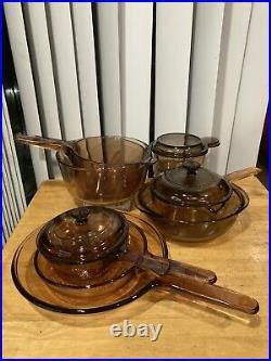 Vision Ware Vintage Corning Pyrex Amber Glass Cookware Piece Lot