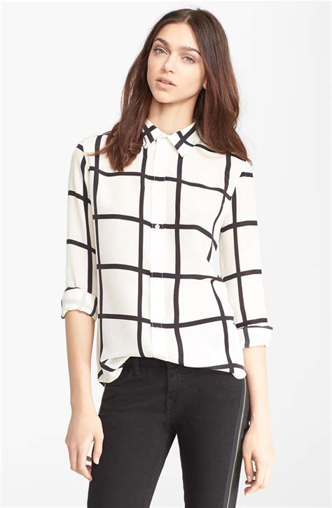 Each X Other Windowpane Check Silk Shirt Nordstrom