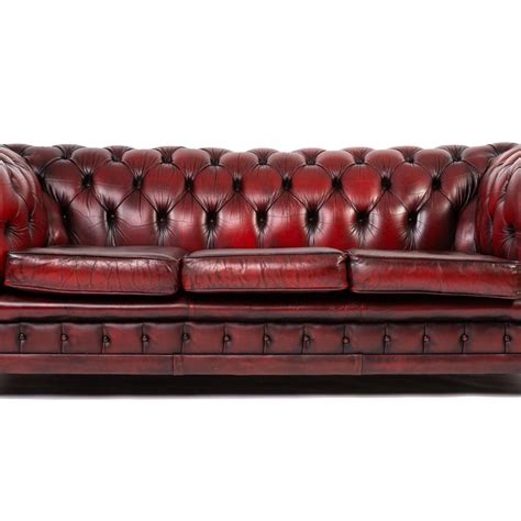 Divano Chesterfield Club 3 Posti Vintage Inglese Bordeaux 90