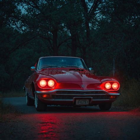 Red Sports Car in the Night Forest Editorial Image - Image of night ...