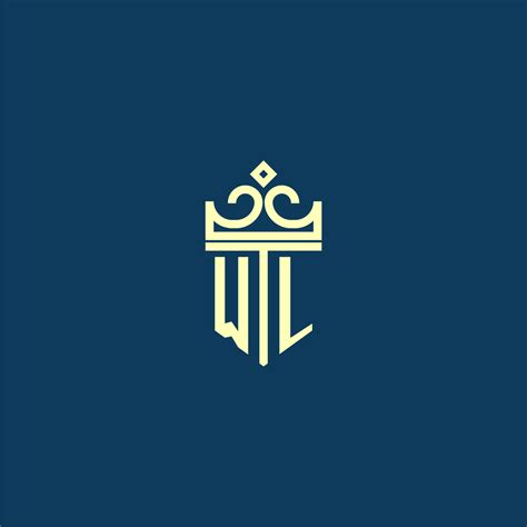 Wl Initial Monogram Shield Logo Design For Crown Vector Image