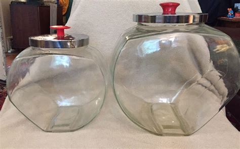 3 Vintage Glass Penny Candy Jars Tilt Cookie Canisters Chrome Lid ...