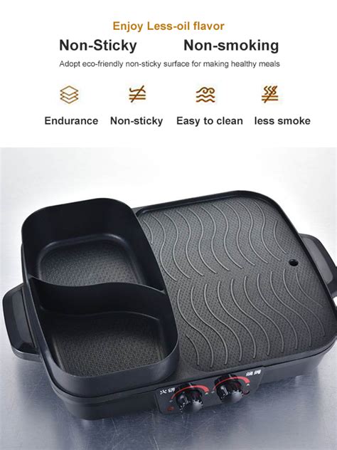 Eap In Electric Hot Pot And Grill Non Stick Pan Bbq With Dual Temperature Control W