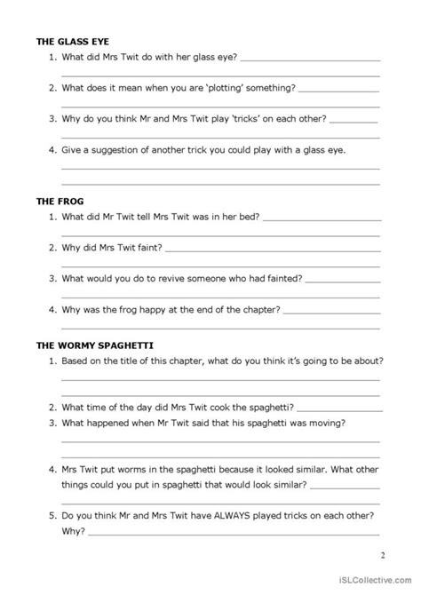 The Twits By Roald Dahl Reading Co English Esl Worksheets Pdf Doc