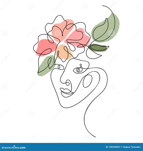 Visage De La Femme Vectorielle Avec Dessin à Une Ligne De Fleur Style