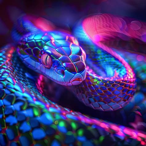 Premium Photo 15w Closeup Of Neon Magical Snake With Spiral Colors