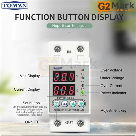 TOMZN Din Rail Dual Display Adjustable Over Voltage Current and Under ...