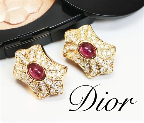 CHRISTIAN DIOR GERMANY Earrings Signed Authentic Pave Crystal Ruby