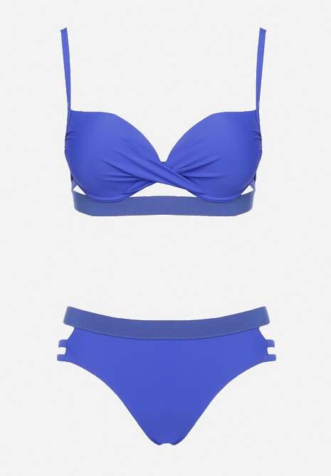 Niebieskie Bikini z Ozdobnymi Wycięciami Wiązany Biustonosz i Majtki Figi Kinessa Renee
