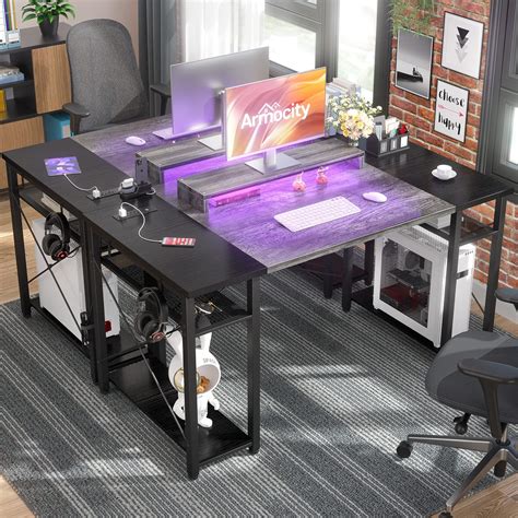 Armocity Computer Desk With Led Lights Inch Desk With Power Outlet