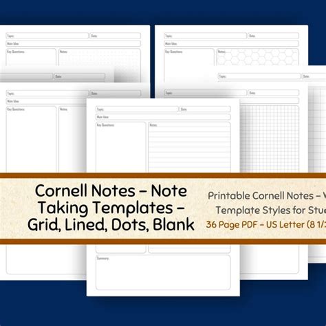 Printable Cornell Notes Method Templates Various Template Styles Us Etsy