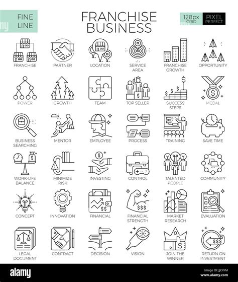 Franchise Business Concept Detailed Line Icons Set In Modern Line Icon