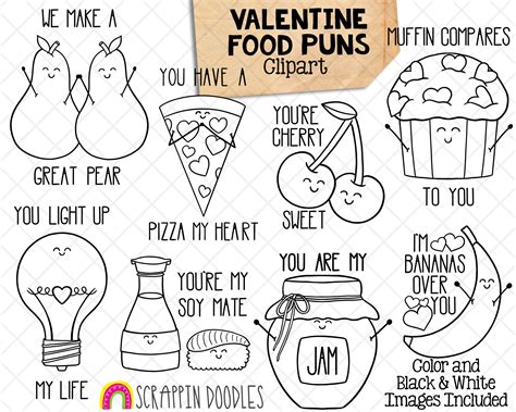 Valentine Food Puns ClipArt - Valentines Day Graphics - Commercial Use – Scrappin Doodles