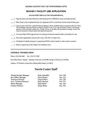 Fillable Online Facility Use Application Norris Center Fax Email