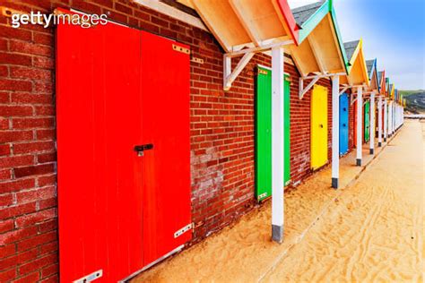 Colourful Wooden Beach Huts Promenade Beach Swanage Dorset England Uk