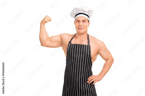 Naked Chef With An Apron Showing His Biceps Stock Photo Adobe Stock