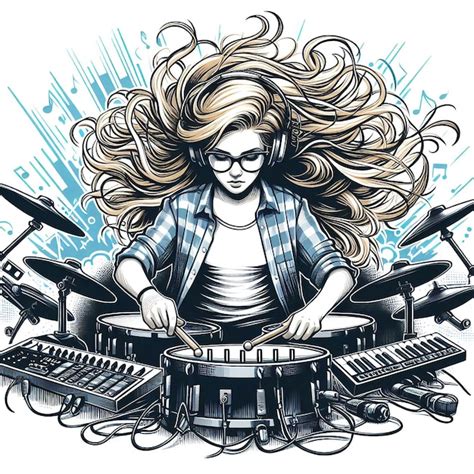 Premium Vector Vector A Girl With Long Hair Playing The Drums Poster Art