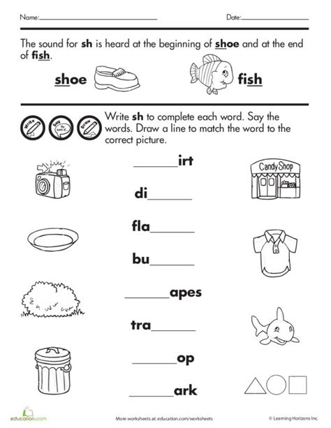 Sh Sound Worksheet For Kindergarten 2nd Grade Lesson Planet