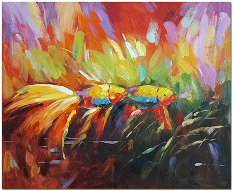 Lovely Goldfish Hand Painted Palette Knife Impressionist Etsy