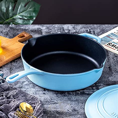 Enameled Silicone Oil Non Stick Cast Iron Skillet Deep Sauté Frying Pan With Lid 12 Inch