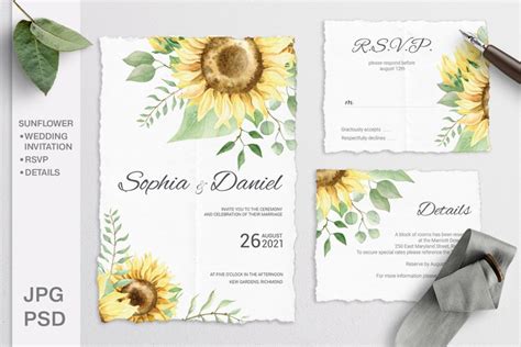 Sunflower Wedding Invitation Suite. Editable (728301)