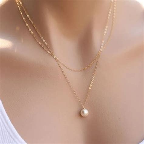 Fashion Trendy Single Simulated Pearl Necklace Women Jewelry Bijoux