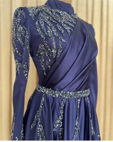 Navy Blue Satin Dress Muslim Wedding Dress Islamic Wedding - Etsy