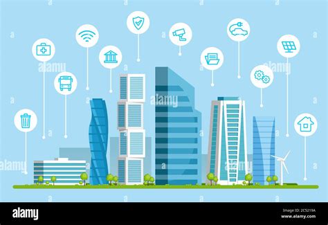 Vector Illustration Of Smart City Concept With Urban Buildings