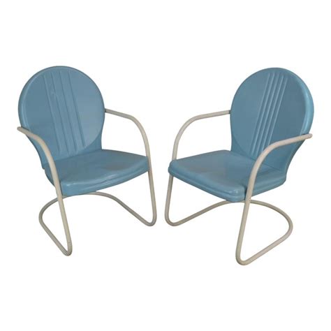 Art Deco Style 1940s Vintage Pair Metal Patio Lawn Chairs Chairish