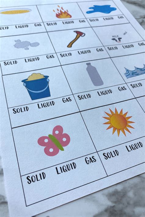 FREE Solid Liquid Gas Kindergarten Worksheet