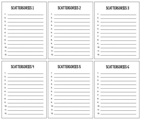 Blank Scattergories Answer Sheets Printable | Scattergories lists ...