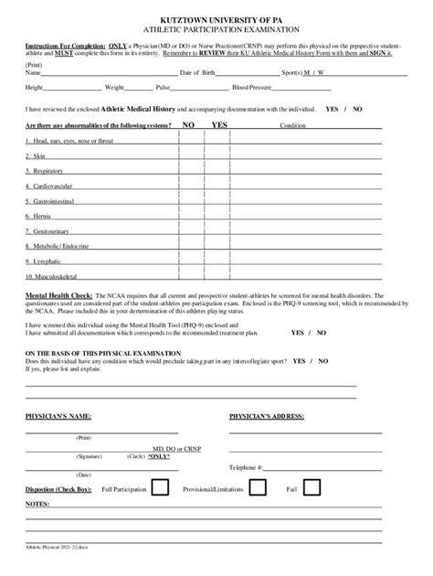 Fillable Online Athletic Physical Exam Form Fax Email Print