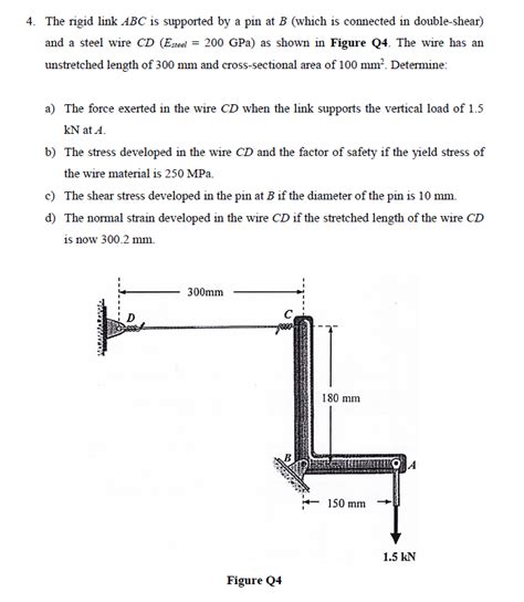 Solved 4 The Rigid Link ABC Is Supported By A Pin At B Chegg