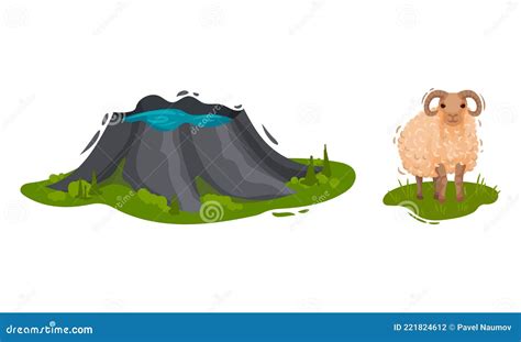 Set Of Iceland Symbols And Tourist Attractions Cartoon Vector