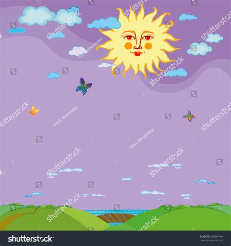 Sun Human Face Sun Rays Sky Stock Vector Royalty Free 609094499