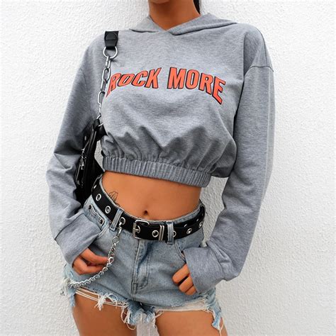 Heyoungirl Harajuku Casual Crop Top Hoodie Letter Printed Short Hoodies