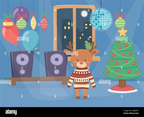 Merry Christmas Celebration Cute Reindeer Wearing Sweater In The Party