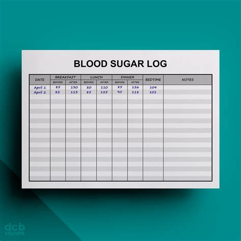 Blood Sugar Log Editable Printable Breakfast Lunch Dinner And Bedtime