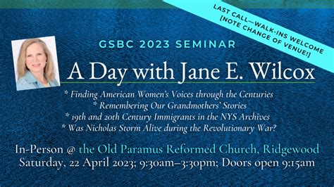 GSBC 2023 Spring SeminarA Day With Jane Wilcox The Genealogical