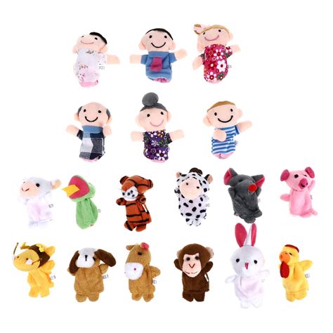 18 Pieces Finger Puppets Set Cartoon Animal Fruit Family Story Time ...